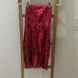 Zara Strapless Dress in Vibrant Red Sequins